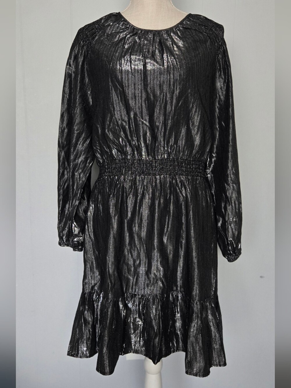 LOFT Shimmery Black Long-Sleeve Mini Dress